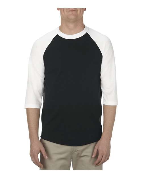 Classic Raglan Three-Quarter Sleeve T-Shirt Black White ALSTYLE T-Shirts - Long Sleeve