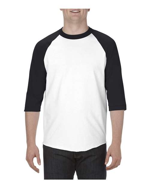 Classic Raglan Three-Quarter Sleeve T-Shirt White Black ALSTYLE T-Shirts - Long Sleeve