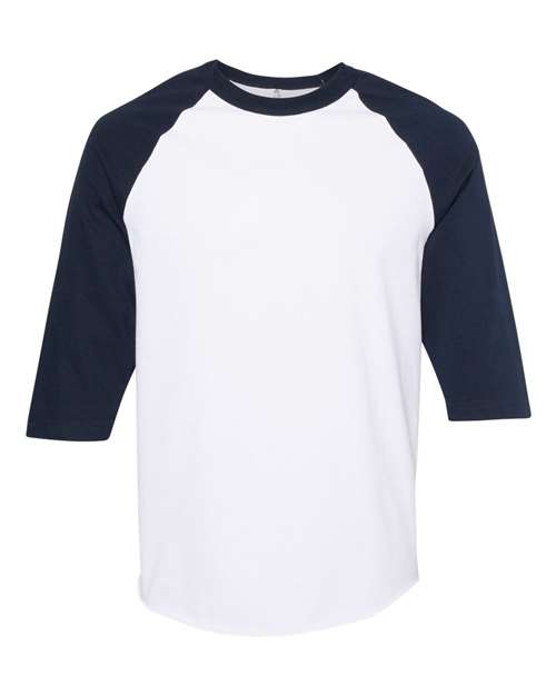 Classic Raglan Three-Quarter Sleeve T-Shirt White Navy ALSTYLE T-Shirts - Long Sleeve