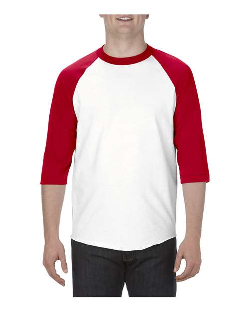 Classic Raglan Three-Quarter Sleeve T-Shirt White Red ALSTYLE T-Shirts - Long Sleeve