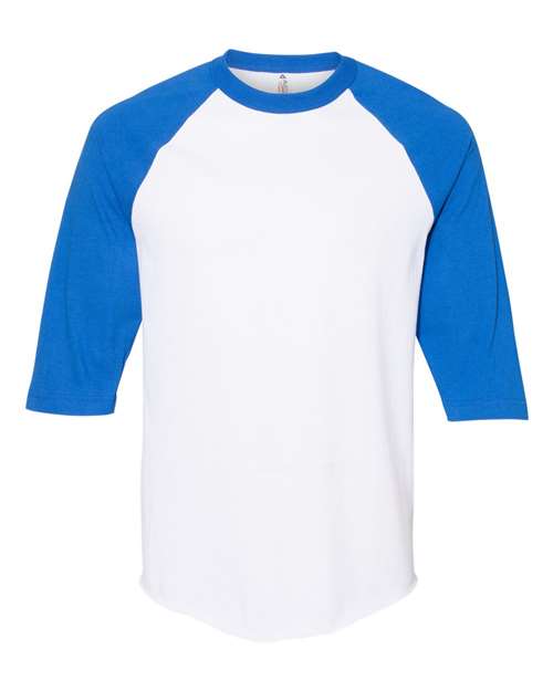 Classic Raglan Three-Quarter Sleeve T-Shirt White Royal ALSTYLE T-Shirts - Long Sleeve