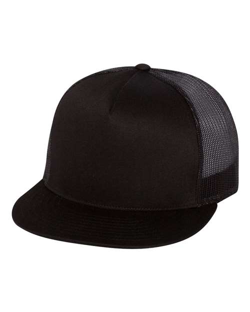 Five-Panel Classic Trucker Cap Black Adjustable Headwear YP Classics