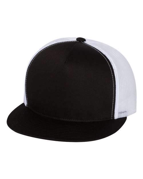 Five-Panel Classic Trucker Cap Black White Adjustable Headwear YP Classics