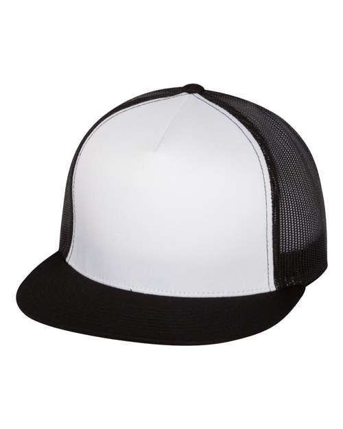 Five-Panel Classic Trucker Cap Black White Black Adjustable Headwear YP Classics