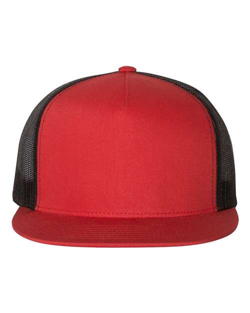 Five-Panel Classic Trucker Cap Red Black Adjustable Headwear YP Classics