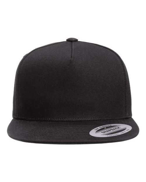 Five-Panel Cotton Twill Snapback Cap Black Adjustable Headwear YP Classics