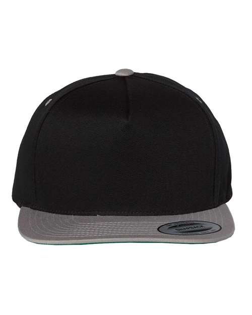 Five-Panel Cotton Twill Snapback Cap Black Grey Adjustable Headwear YP Classics