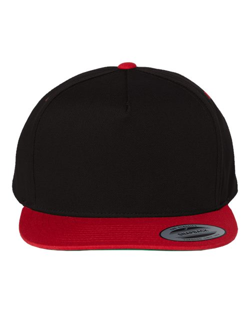 Five-Panel Cotton Twill Snapback Cap Black Red Adjustable Headwear YP Classics