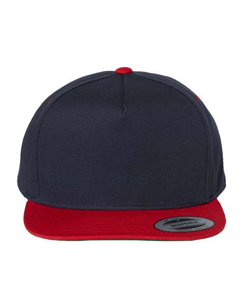 Five-Panel Cotton Twill Snapback Cap Navy Red Adjustable Headwear YP Classics