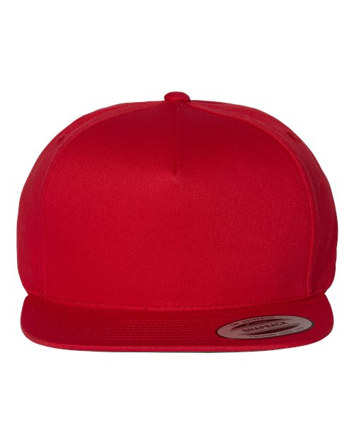 Five-Panel Cotton Twill Snapback Cap Red Adjustable Headwear YP Classics