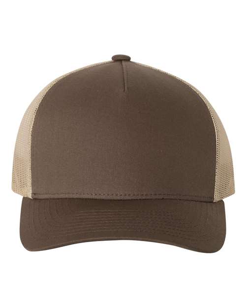 Five-Panel Retro Trucker Cap Brown Khaki Adjustable Headwear YP Classics