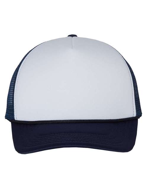 Foam Mesh - Back Trucker Cap - White/ Navy / Adjustable