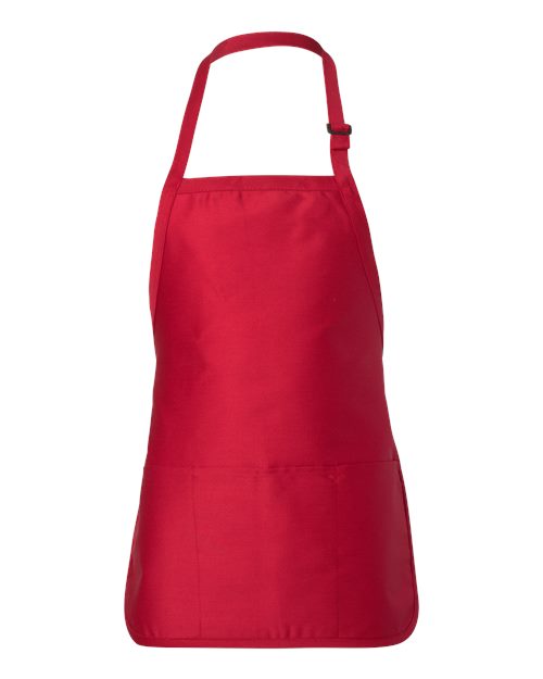 Full - Length Apron with Pouch Pocket - Red / One Size