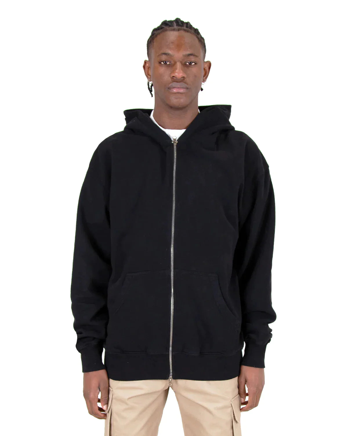 Garment Dye Double Zipper Hoodie Black GARMENT DYE GARMENT DYES MEN Shaka Wear ZIPS