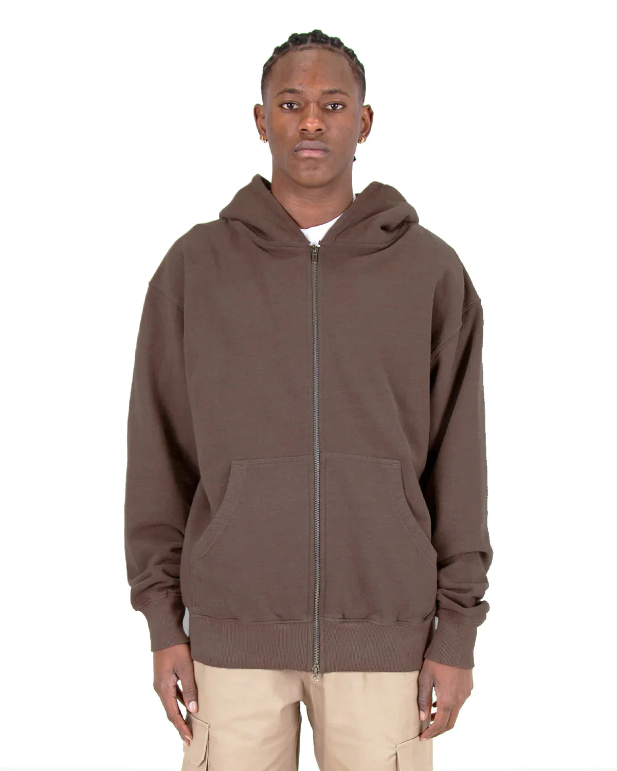 Garment Dye Double Zipper Hoodie Mocha GARMENT DYE GARMENT DYES MEN Shaka Wear ZIPS