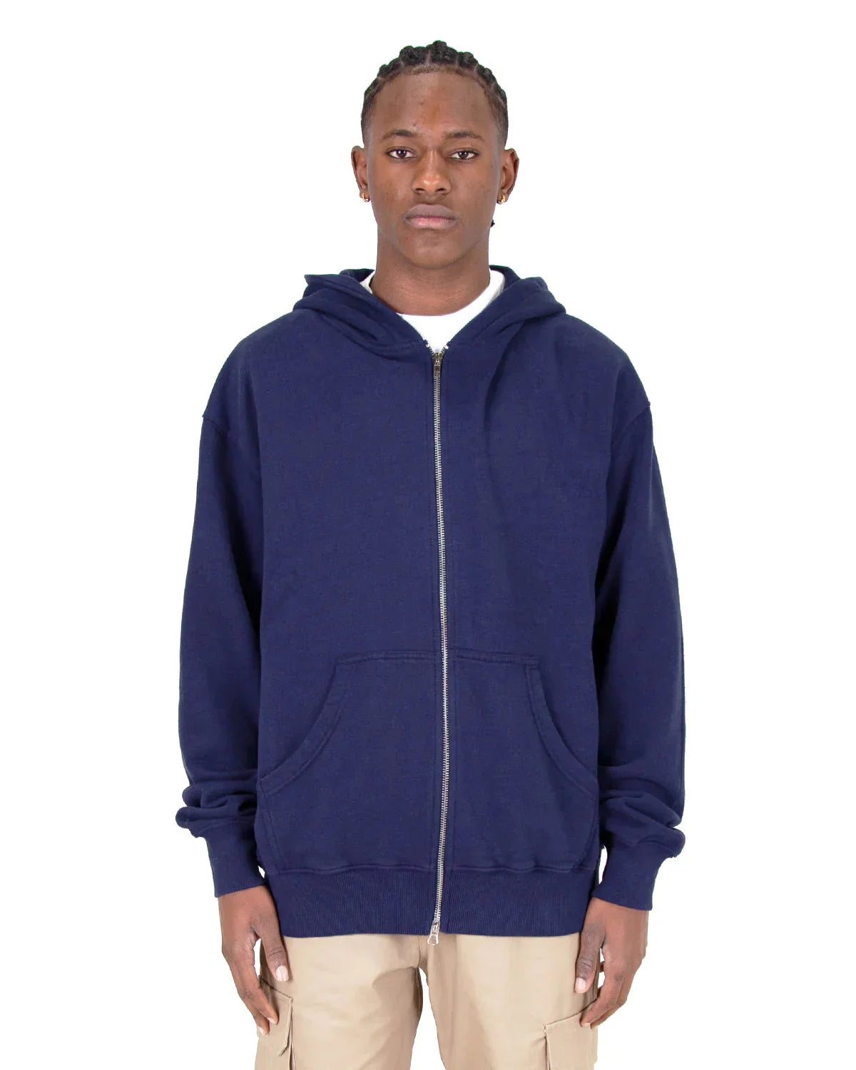 Garment Dye Double Zipper Hoodie Navy GARMENT DYE GARMENT DYES MEN Shaka Wear ZIPS