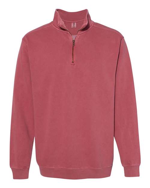 Garment - Dyed Quarter Zip Sweatshirt - Crimson / S