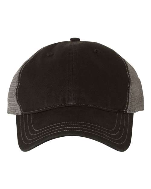 Garment - Washed Trucker Cap - Black/ Charcoal / Adjustable