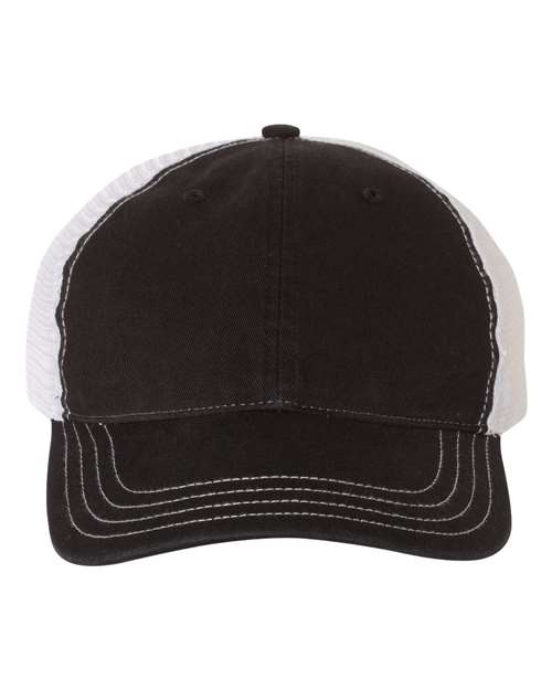 Garment - Washed Trucker Cap - Black/ White / Adjustable
