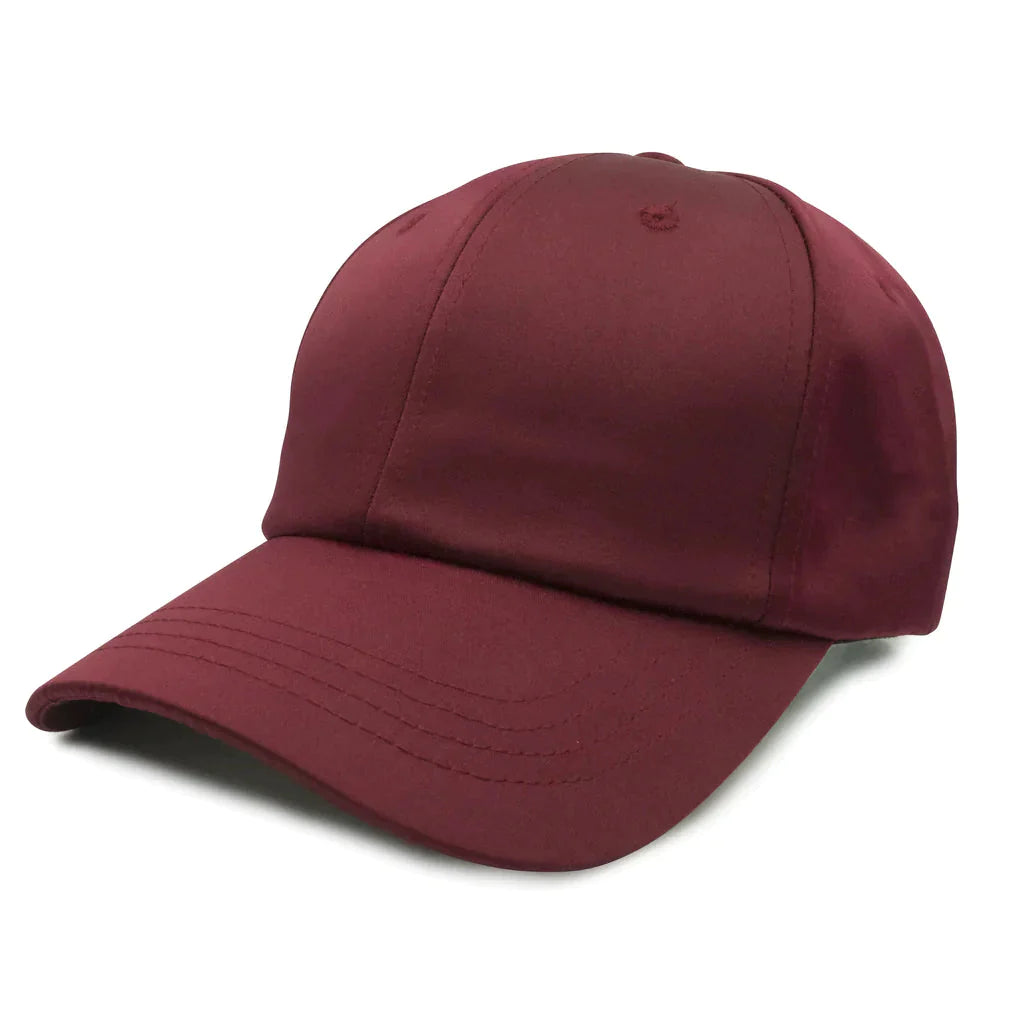 GN-1010 - Satin Cap Wine One Size 6 PANELS - UNSTRUCTURED BUCKLE STRAP CURVE NISSI nissi caps POLYESTER SATIN