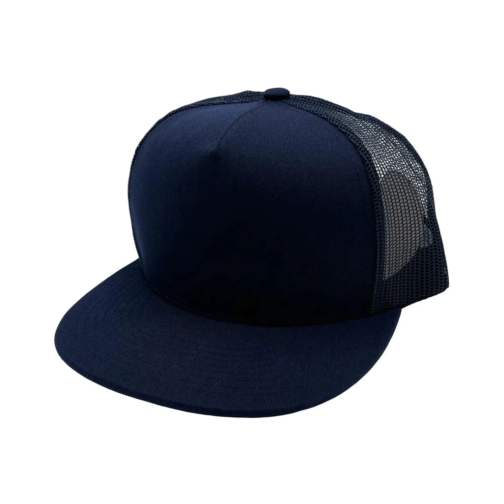 GNV - 017M - 5 Panels Round Flat Bill Mesh Snapback Cap