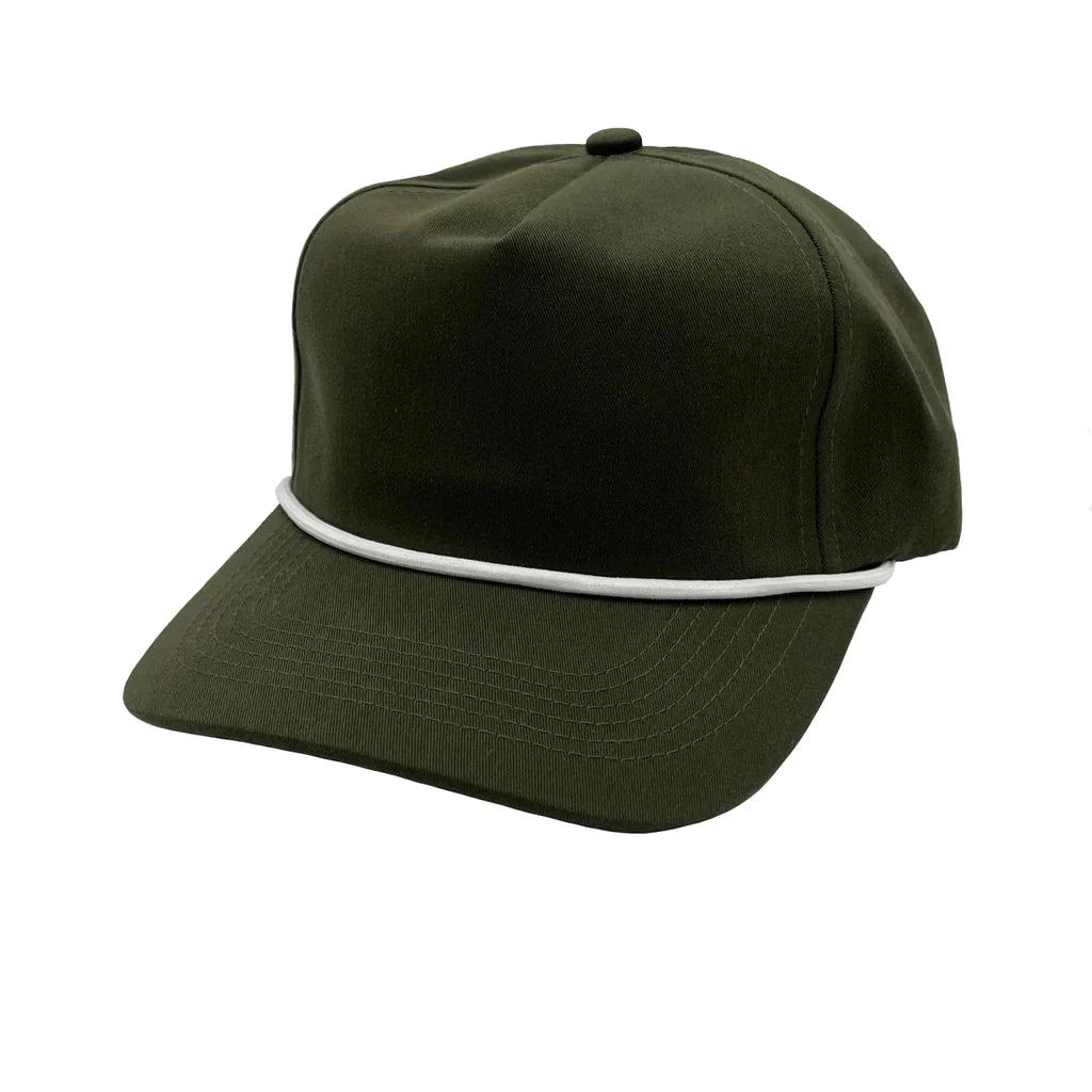 GNV-228GF - Golf Cap Olive with White String One Size 5 PANELS - UNSTRUCTURED COTTON / POLYESTER CURVE GOLF HATS NISSI CAPS SNAPBACK STRING STRING HAT