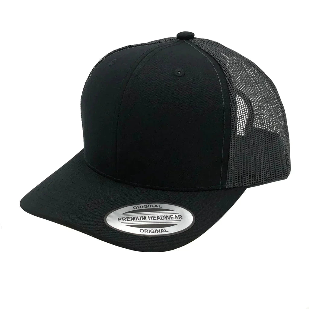 GNV-6606T - Premium Trucker Mesh Cap Black Dark Grey ONE SIZE 6 PANELS CAP COTTON / POLYESTER CURVE headwear nissi caps SNAPBACK TRUCKER MESH