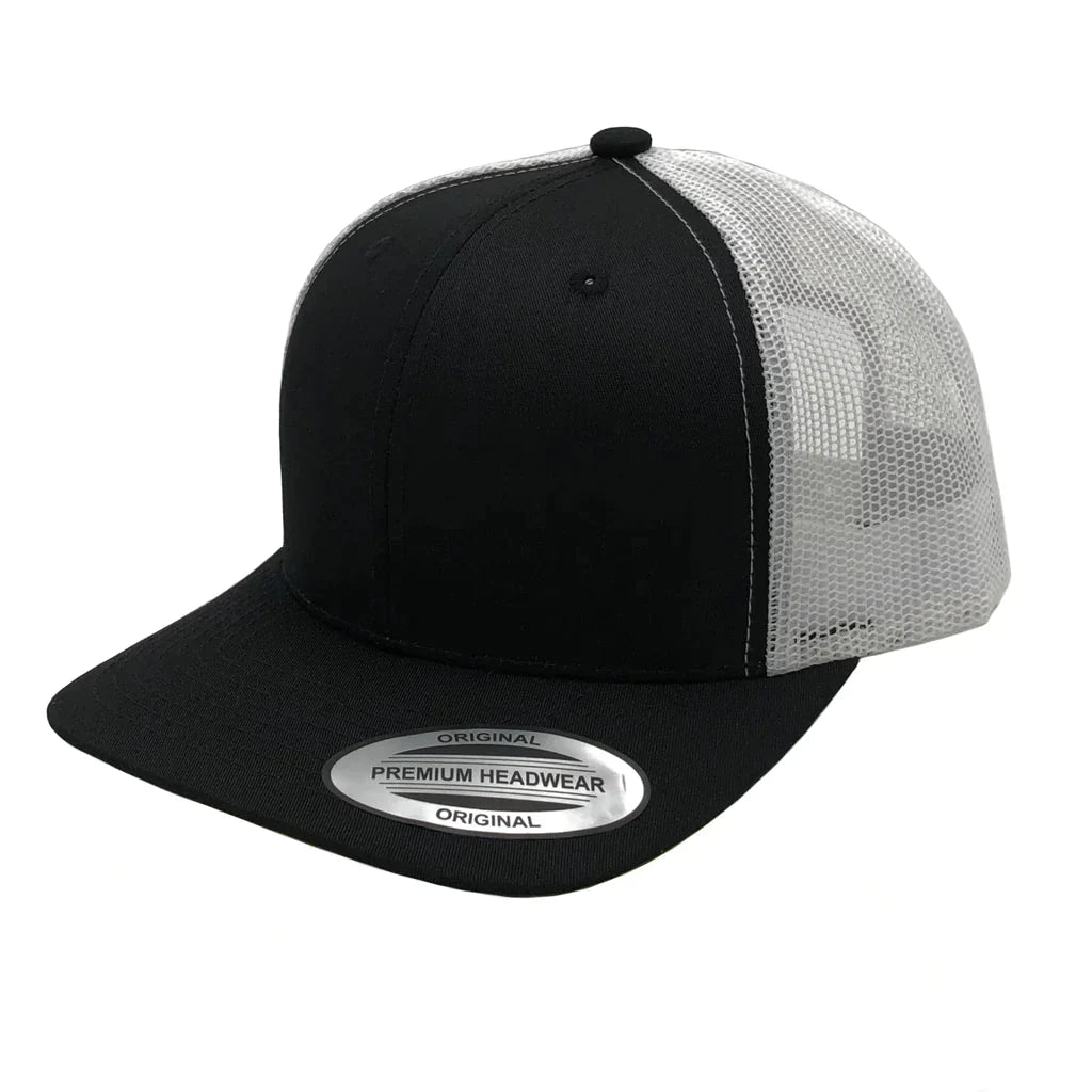 GNV-6606T - Premium Trucker Mesh Cap Black White ONE SIZE 6 PANELS CAP COTTON / POLYESTER CURVE headwear nissi caps SNAPBACK TRUCKER MESH