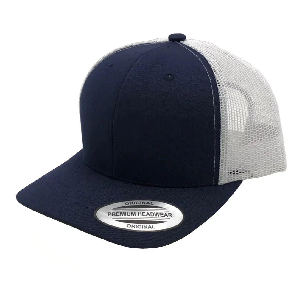 GNV-6606T - Premium Trucker Mesh Cap Navy White ONE SIZE 6 PANELS CAP COTTON / POLYESTER CURVE headwear nissi caps SNAPBACK TRUCKER MESH