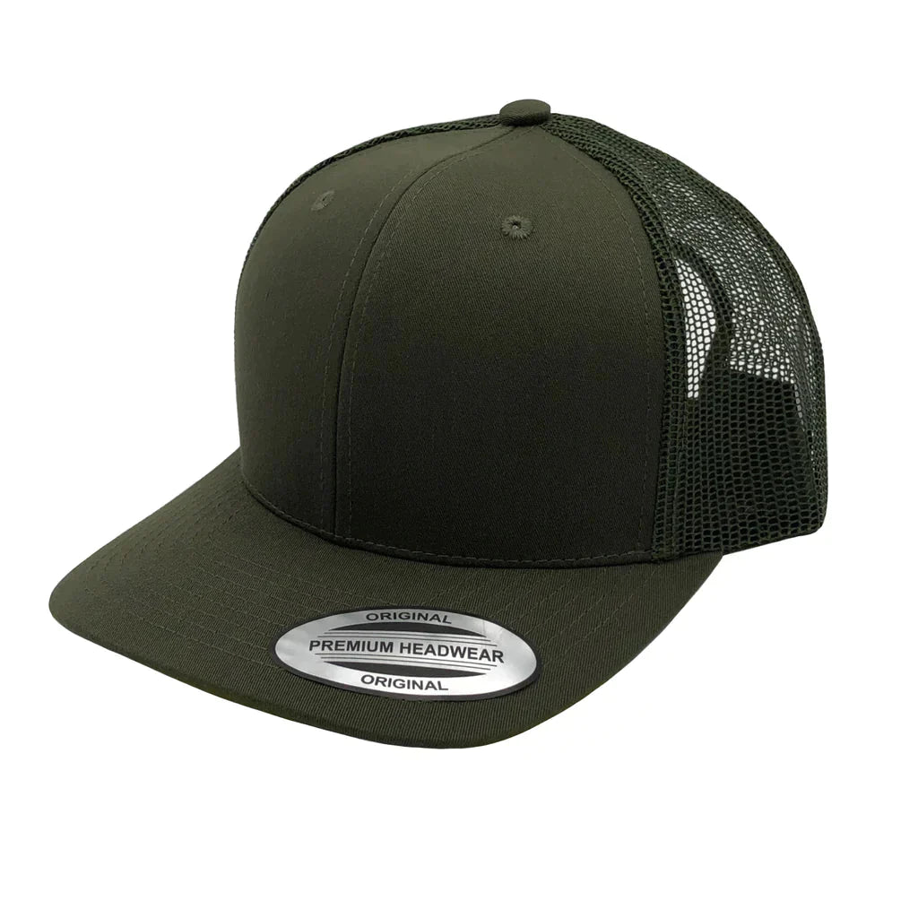 GNV-6606T - Premium Trucker Mesh Cap Olive ONE SIZE 6 PANELS CAP COTTON / POLYESTER CURVE headwear nissi caps SNAPBACK TRUCKER MESH