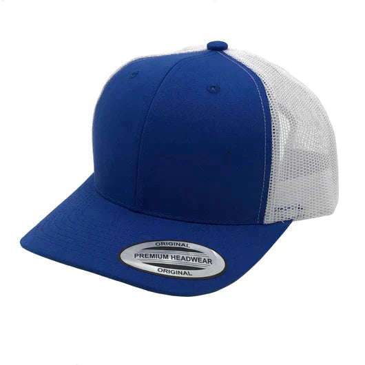 GNV-6606T - Premium Trucker Mesh Cap Royal White ONE SIZE 6 PANELS CAP COTTON / POLYESTER CURVE headwear nissi caps SNAPBACK TRUCKER MESH