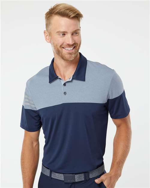 Heathered 3 - Stripes Colorblocked Polo - Collegiate Navy/