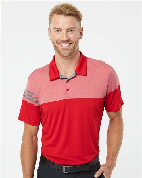 Heathered 3 - Stripes Colorblocked Polo - Power Red / S