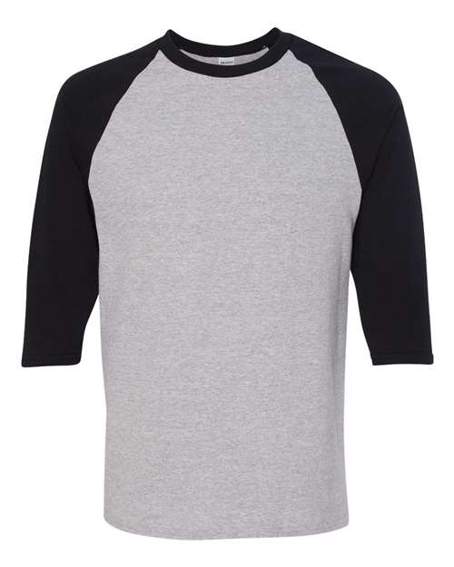 Heavy Cotton™ Raglan Three-Quarter Sleeve T-Shirt Sport Grey Black Gildan T-Shirts