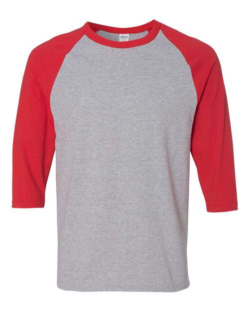 Heavy Cotton™ Raglan Three-Quarter Sleeve T-Shirt Sport Grey Red Gildan T-Shirts