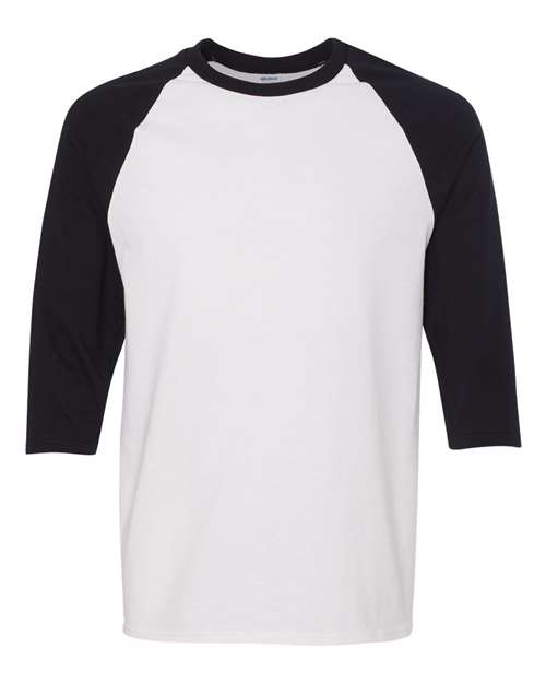 Heavy Cotton™ Raglan Three-Quarter Sleeve T-Shirt White Black Gildan T-Shirts