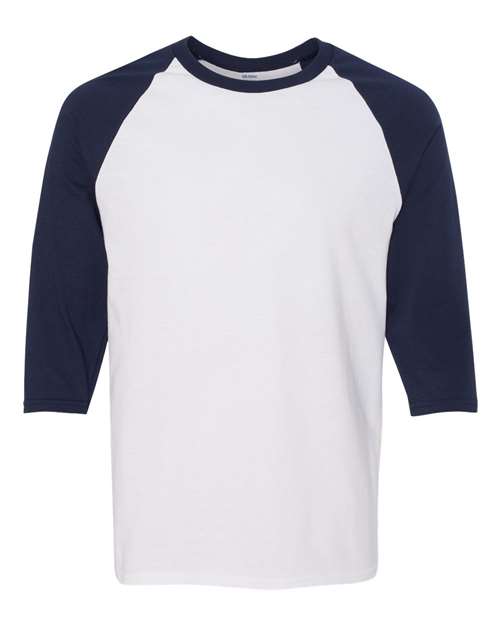 Heavy Cotton™ Raglan Three-Quarter Sleeve T-Shirt White Navy Gildan T-Shirts