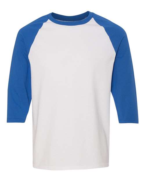 Heavy Cotton™ Raglan Three-Quarter Sleeve T-Shirt White Royal Gildan T-Shirts