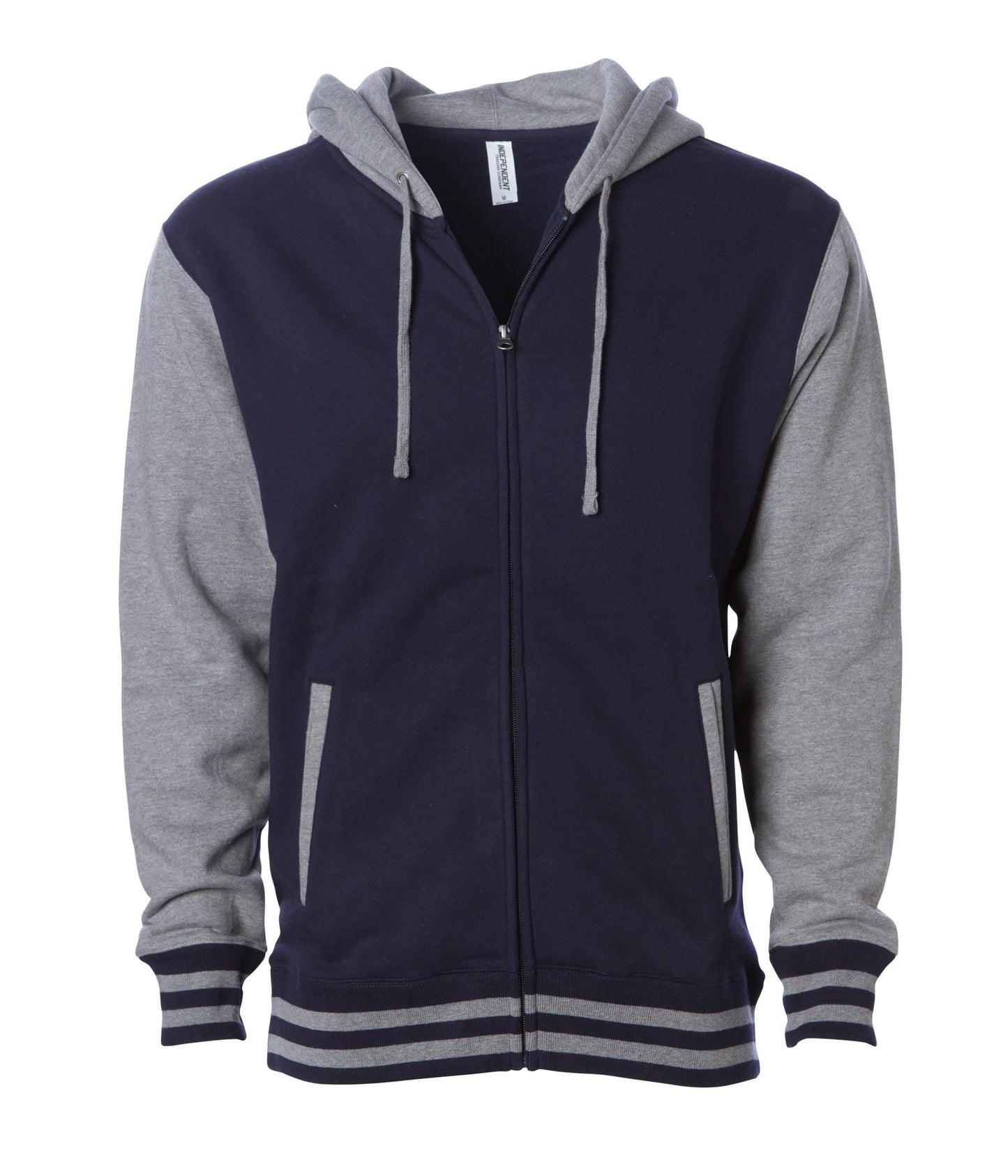 IND45UVZ Unisex Heavyweight Varsity Zip Hood Classic Navy Gunmetal Heather BASIC FLEECE hoodie ind IND45 IND45UVZ INDEPENDENT MEN mens UNISEX WOMEN ZIPS