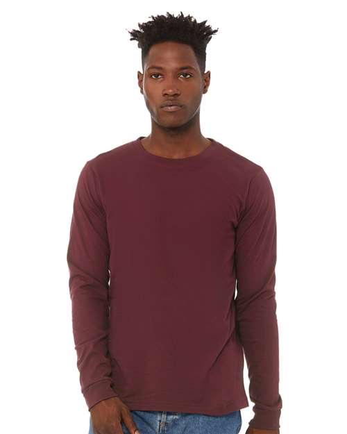 Jersey Long Sleeve Tee Maroon BELLA + CANVAS T-Shirts - Long Sleeve