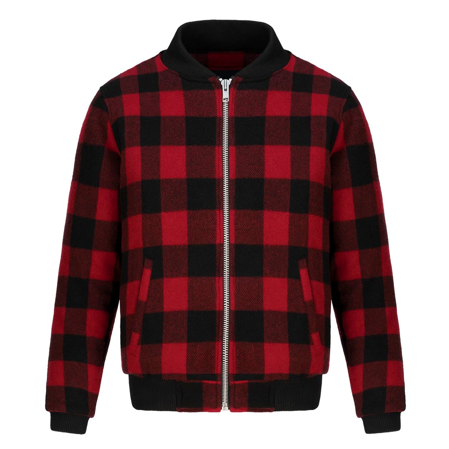 JK673 - Plaid Jacket Black/Red / XS Melton and Leather