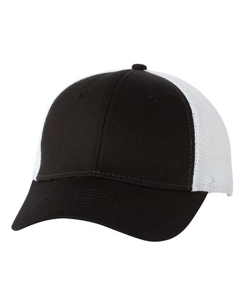 Mesh-Back Twill Trucker Cap Black White Adjustable Headwear Valucap