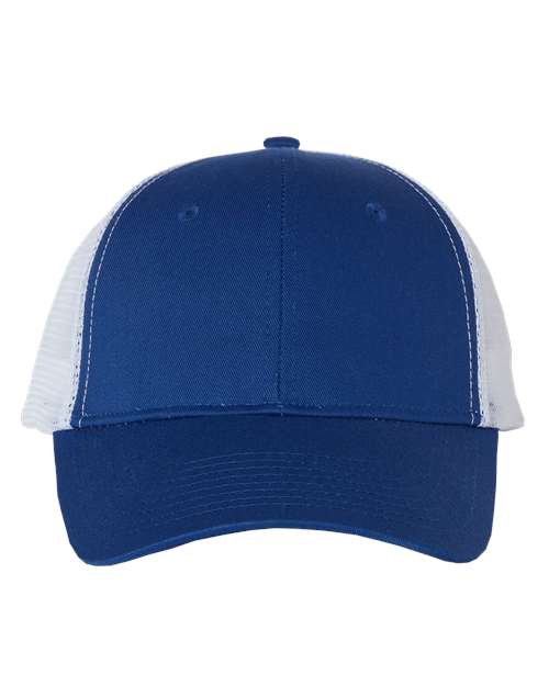 Mesh-Back Twill Trucker Cap Royal White Adjustable Headwear Valucap