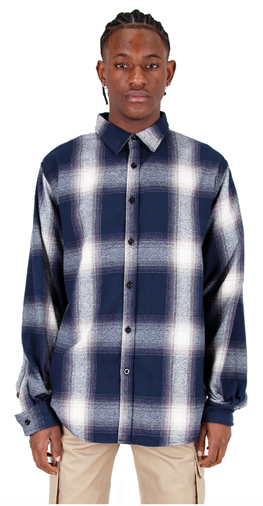 Plaid Flannel Overshirt Cream Navy FLANNEL FLANNELS Shaka Wear SHIRT