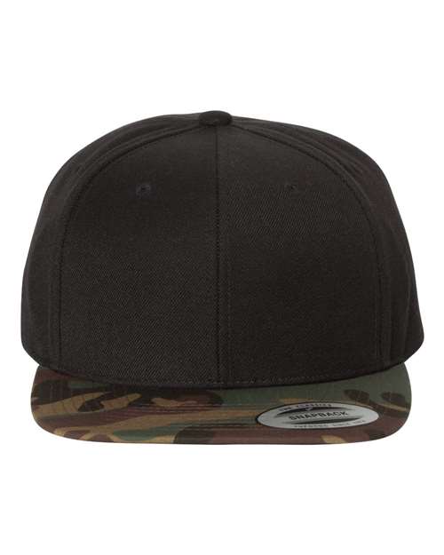 Premium Flat Bill Snapback Cap - Black/ Camo / Adjustable