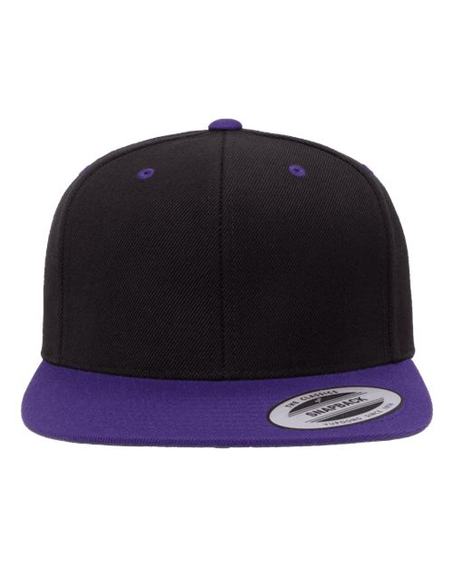 Premium Flat Bill Snapback Cap - Black/ Purple / Adjustable