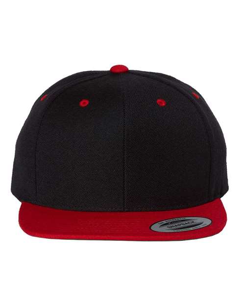 Premium Flat Bill Snapback Cap - Black/ Red / Adjustable