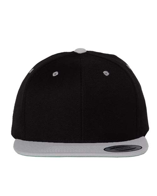 Premium Flat Bill Snapback Cap - Black/ Silver / Adjustable