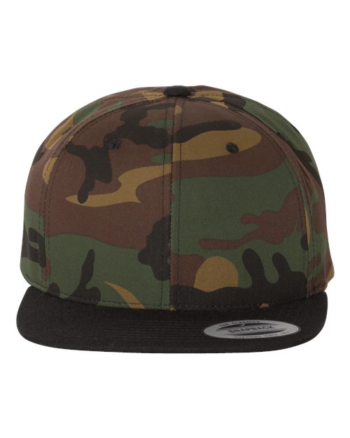 Premium Flat Bill Snapback Cap - Camo/ Black / Adjustable