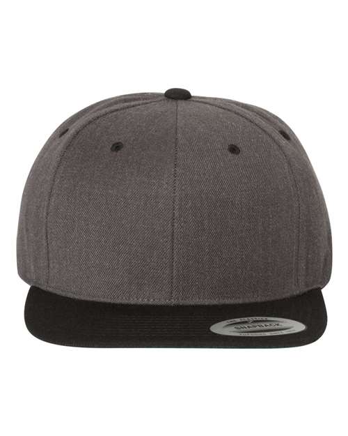 Premium Flat Bill Snapback Cap - Dark Heather/ Black